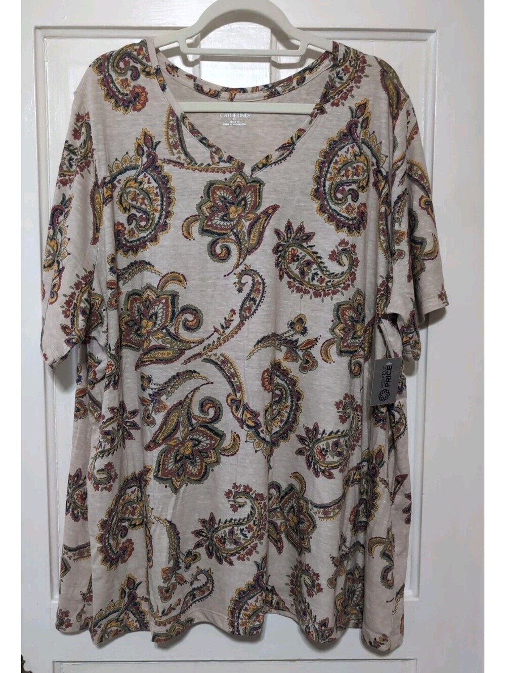 Catherines Paisley Boho Floral Tshirt Casual Soft V Neck Woman's 2X(1484)C